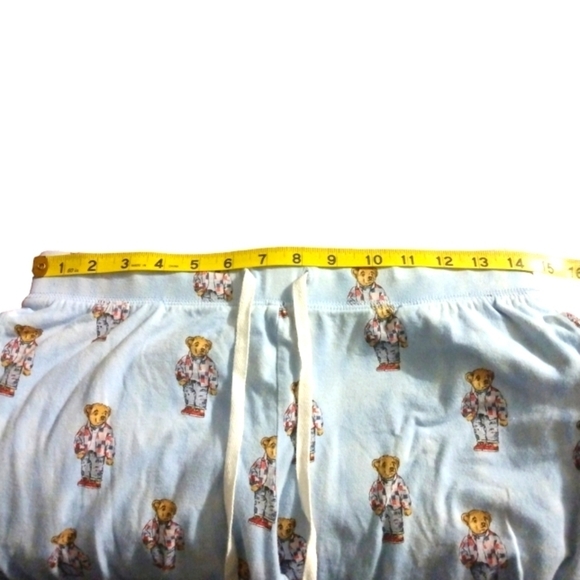 Ralph Lauren Teddy Bear PJ Pants Light Blue Pocketed Cuffed Drawstring Waist S - Picture 11 of 13